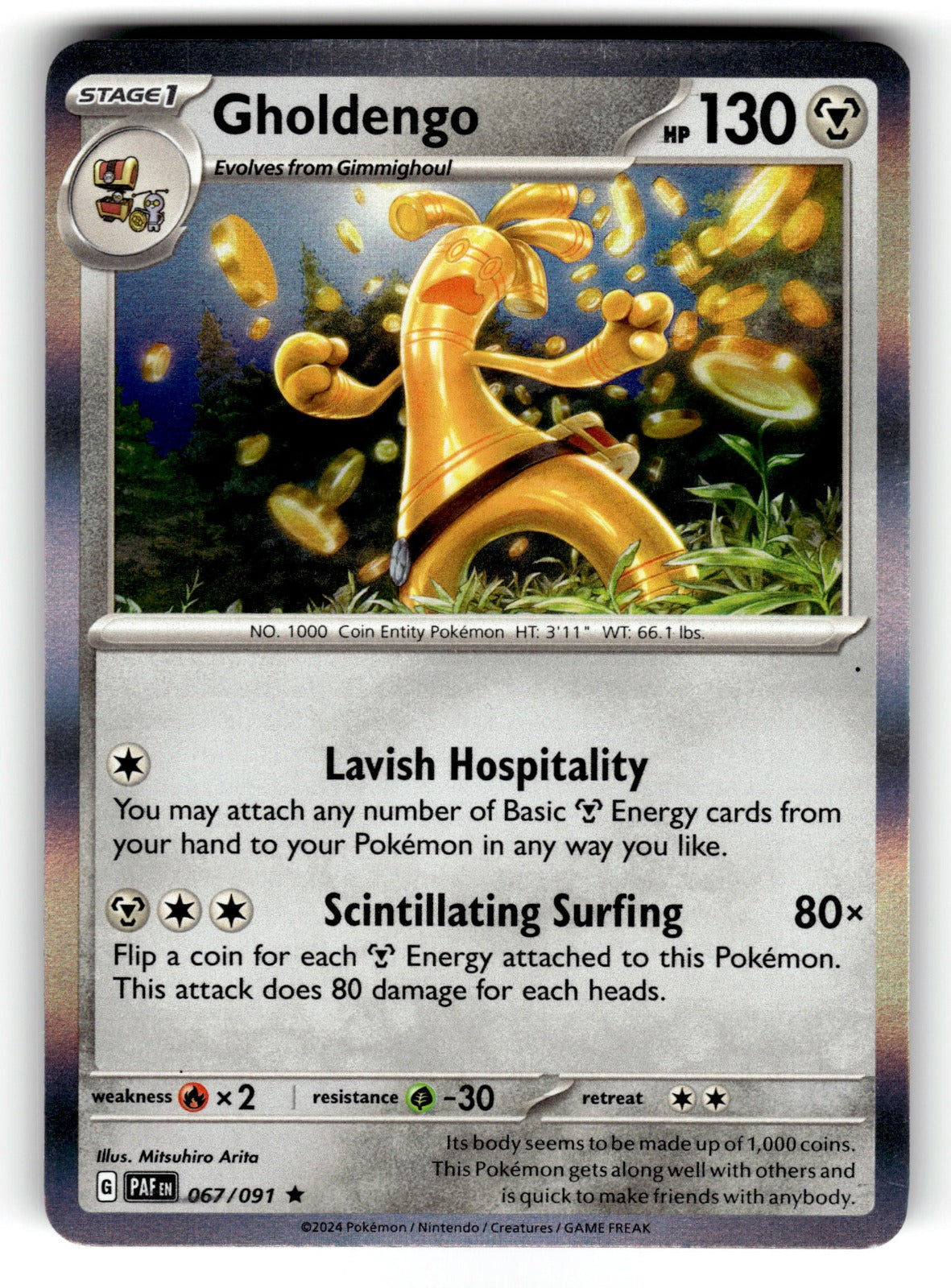 Gholdengo – 067/091 PAF: SV: Paldean Fates Rare Holo NM