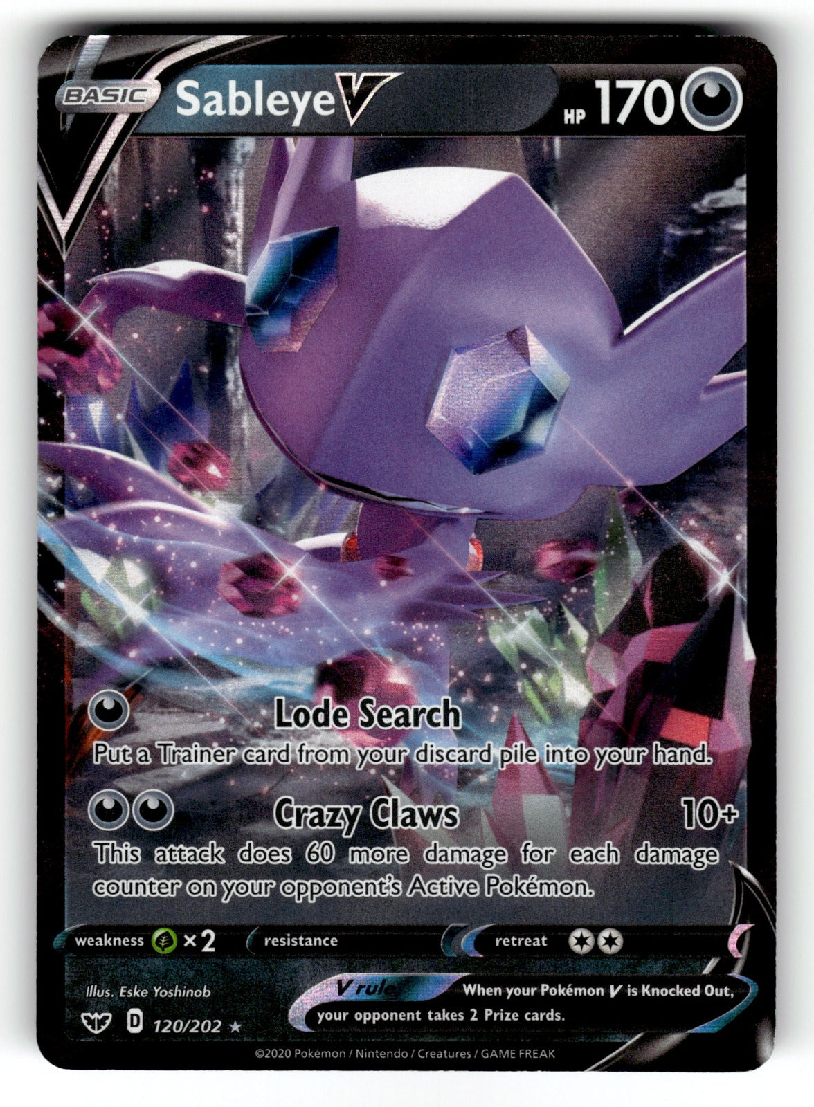 Sableye V – 120/202 SWSH01: SWSH01: Sword & Shield Base Set Ultra Rare HoloNM
