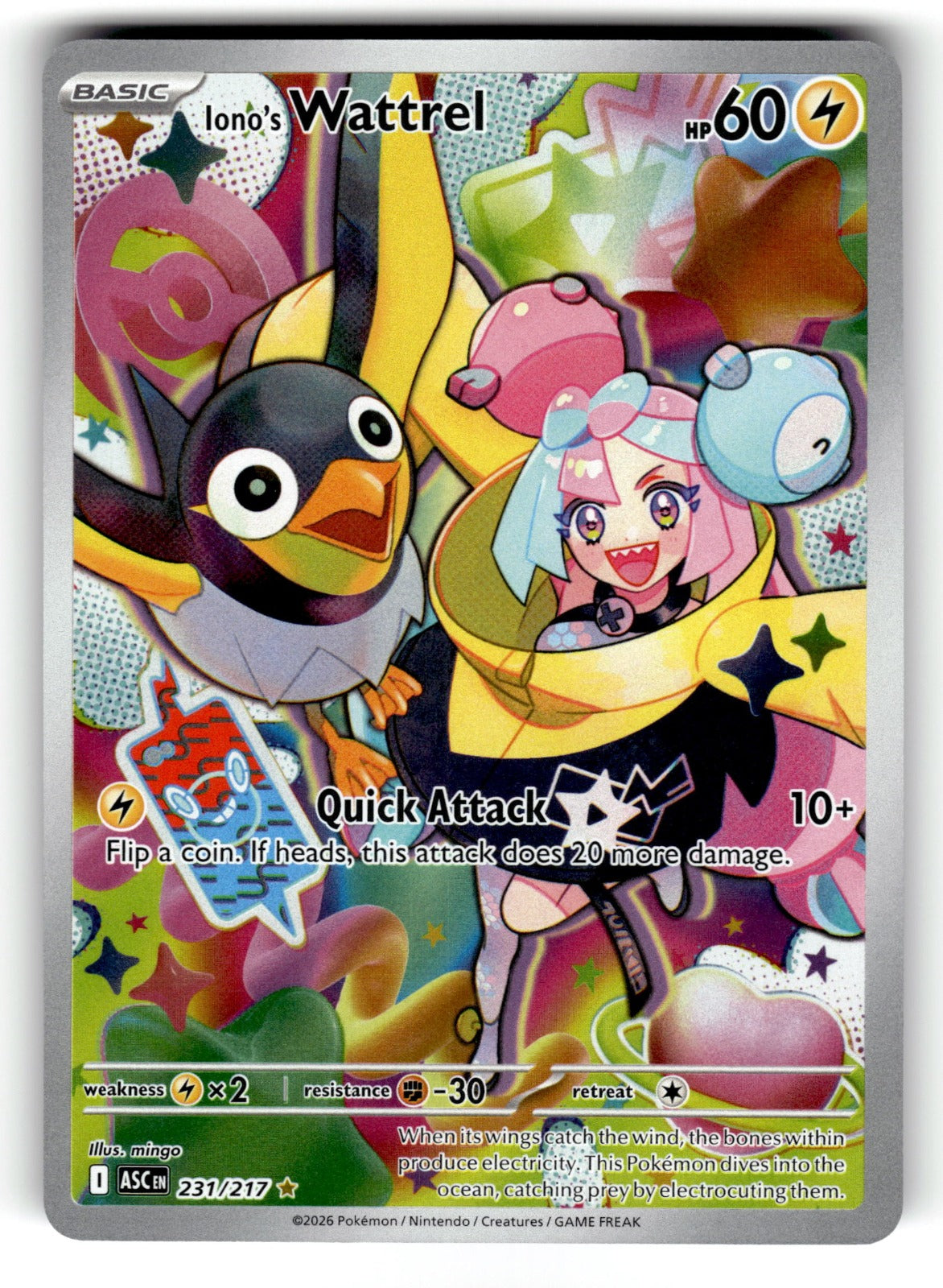 Iono's Wattrel – 231/217 ASC: ME: Ascended Heroes Illustration Rare Holo NM