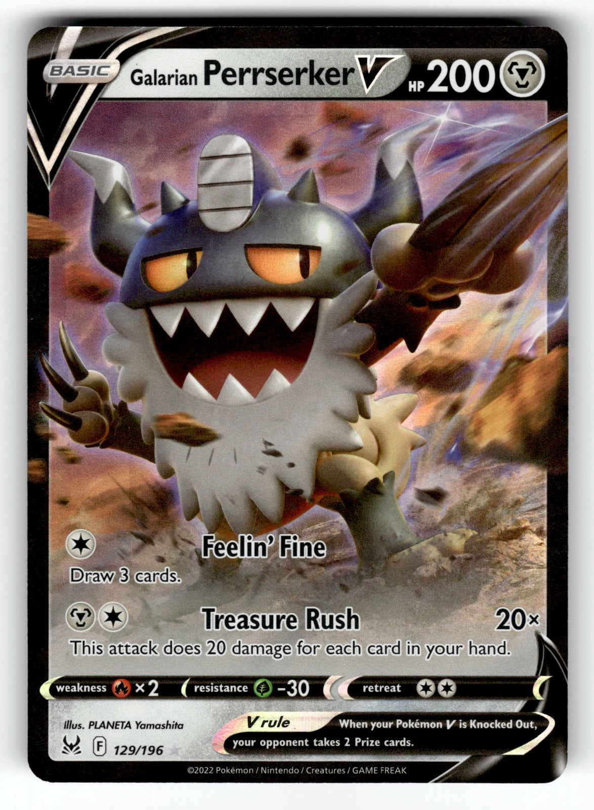 Galarian Perrserker V – 129/196 SWSH11: SWSH11: Lost Origin Ultra Rare Holo NM