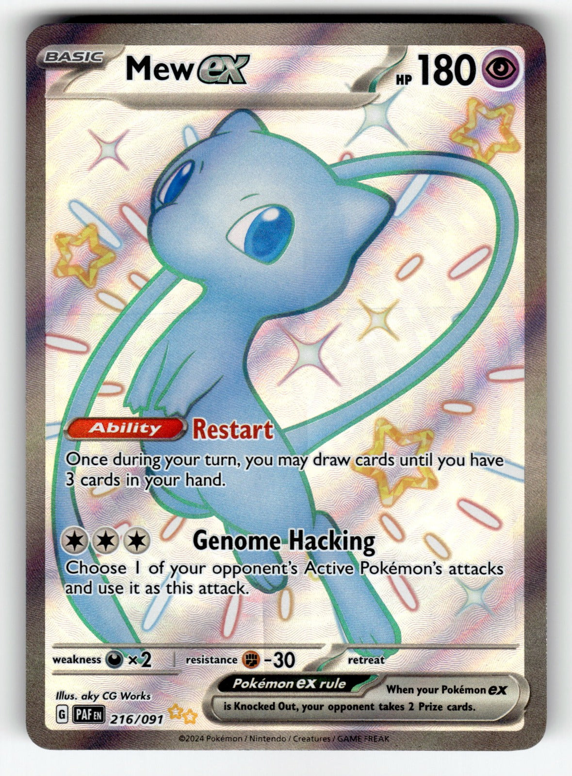 Mew ex – 216/091 PAF: SV: Paldean Fates Shiny Ultra Rare HoloNM