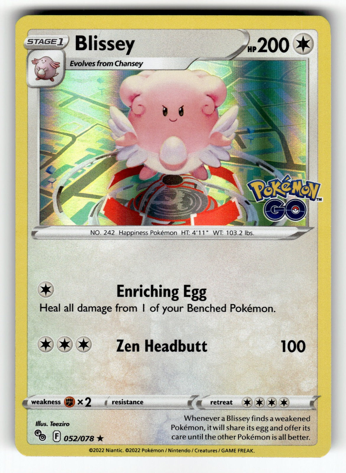Blissey – 052/078 PGO: Pokemon GO Holo Rare NM