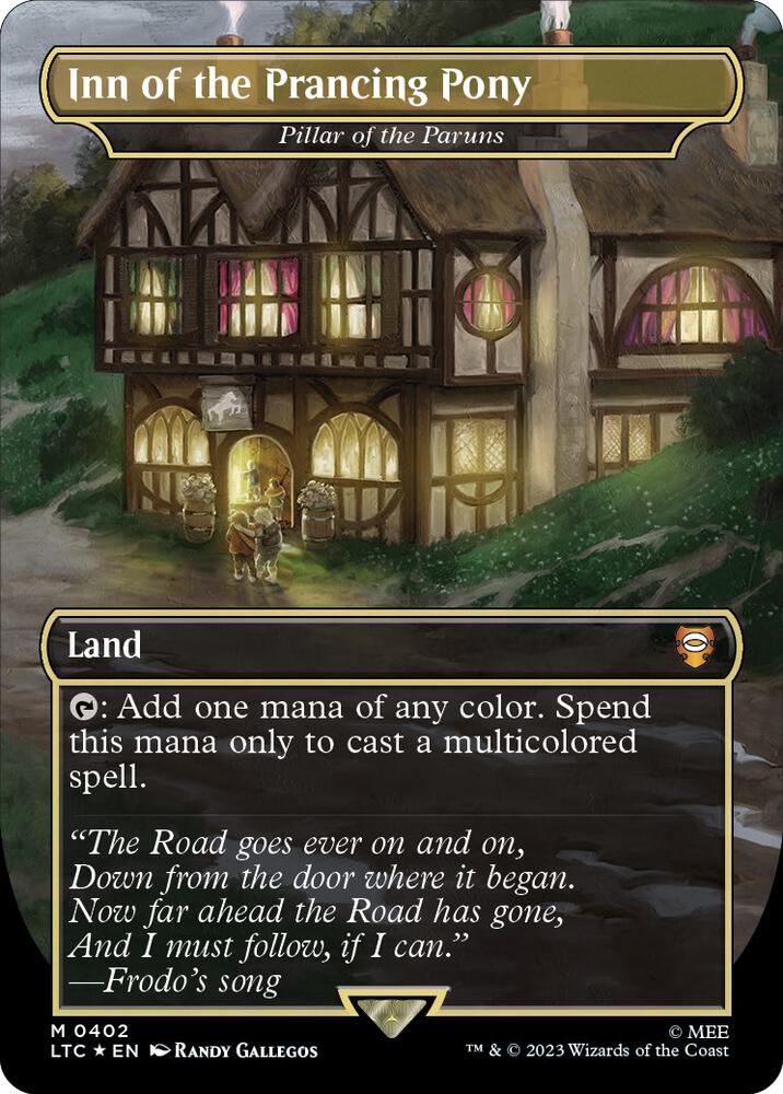 Inn of the Prancing Pony - Pillar of the Paruns (Borderless) (Surge Foil) – 402 LTC: Commander: The Lord of the Rings: Tales of Middle-earth M Foil NM