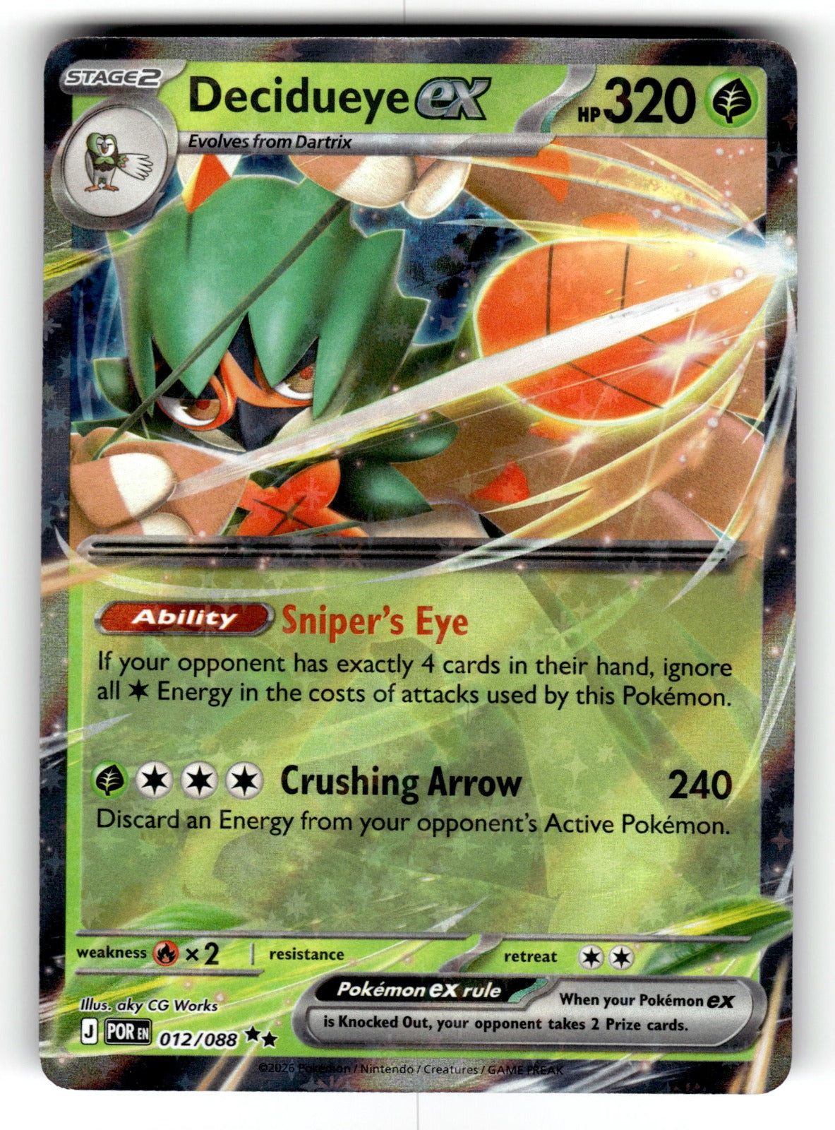 Decidueye ex – 012/088 POR: ME03: Perfect Order Double Rare Holo NM