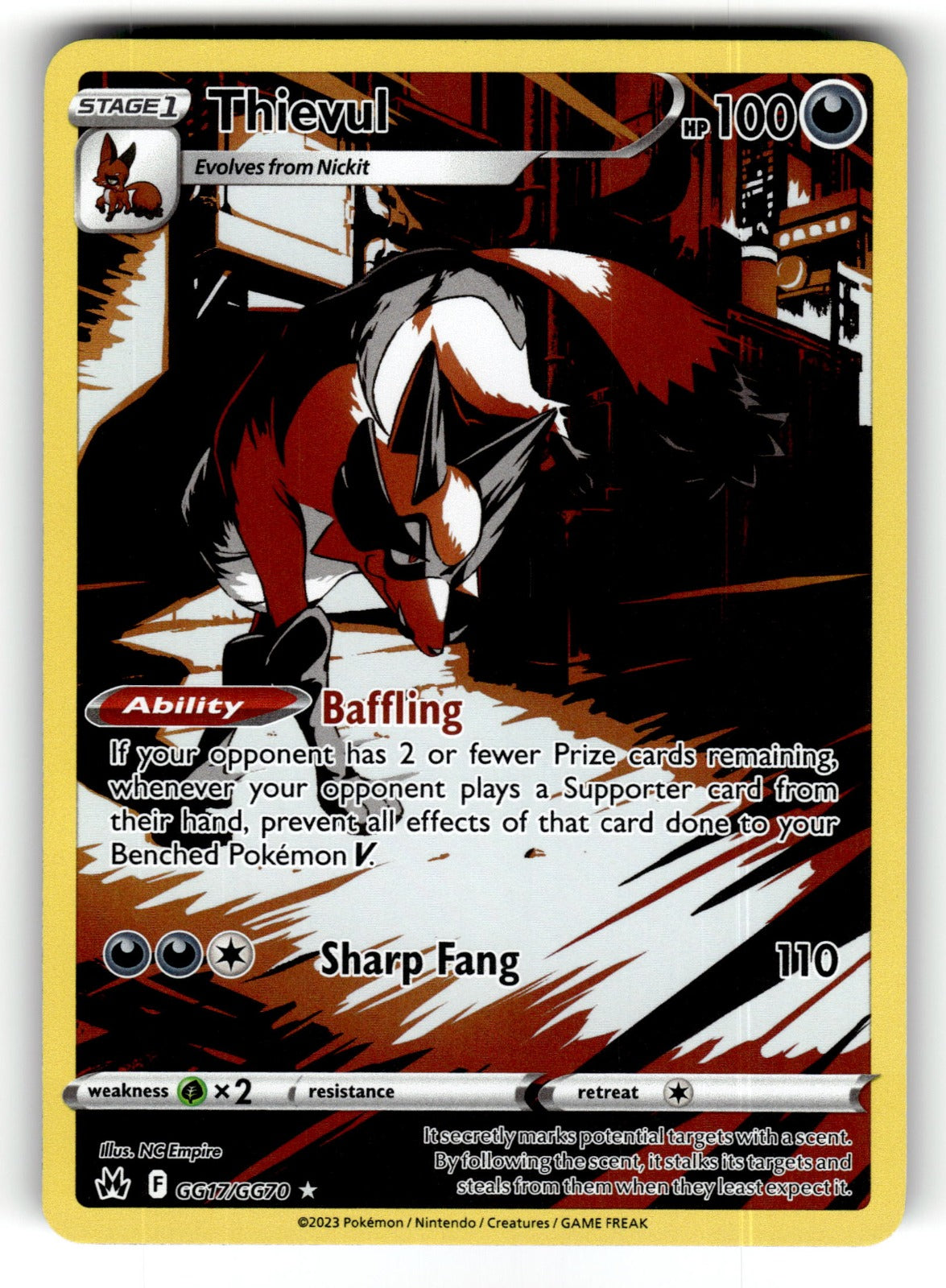 Thievul – GG17/GG70 CRZ:GG: SWSH: Crown Zenith: Galarian Gallery Ultra Rare Holo NM