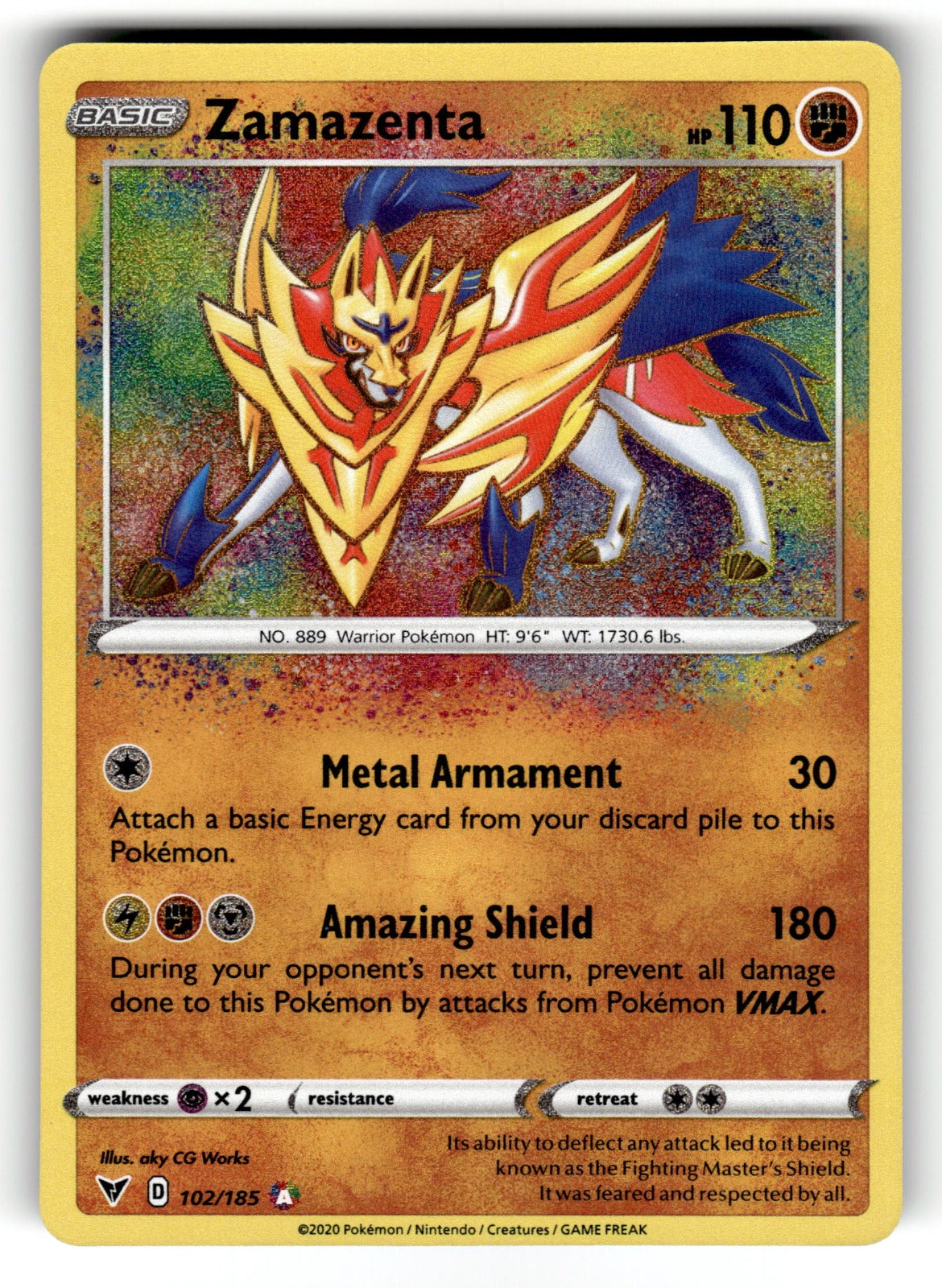 Zamazenta – 102/185 SWSH04: SWSH04: Vivid Voltage Amazing Rare Holo NM