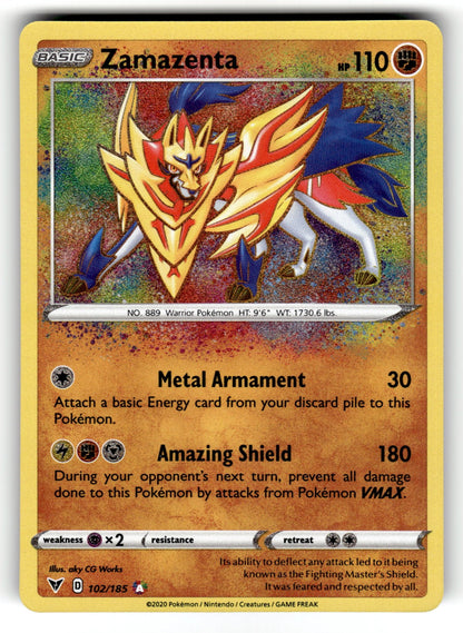Zamazenta – 102/185 SWSH04: SWSH04: Vivid Voltage Amazing Rare Holo NM