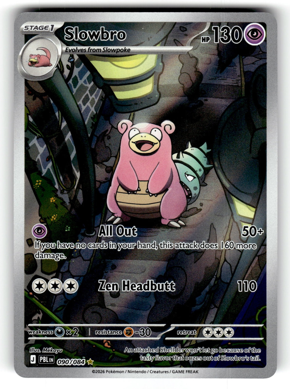 Slowbro – 090/084 PBL: ME05: Pitch Black Illustration Rare Holo NM