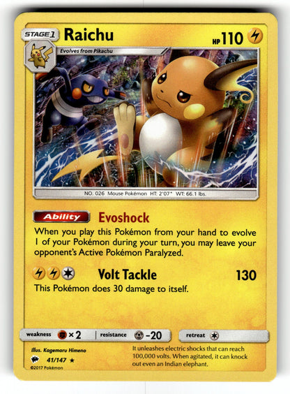 Raichu – 41/147 SM03: SM - Burning Shadows Holo Rare NM
