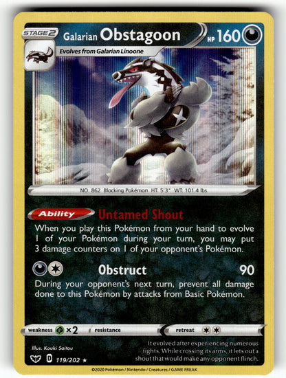 Galarian Obstagoon – 119/202 SWSH01: SWSH01: Sword & Shield Base Set Holo Rare NM
