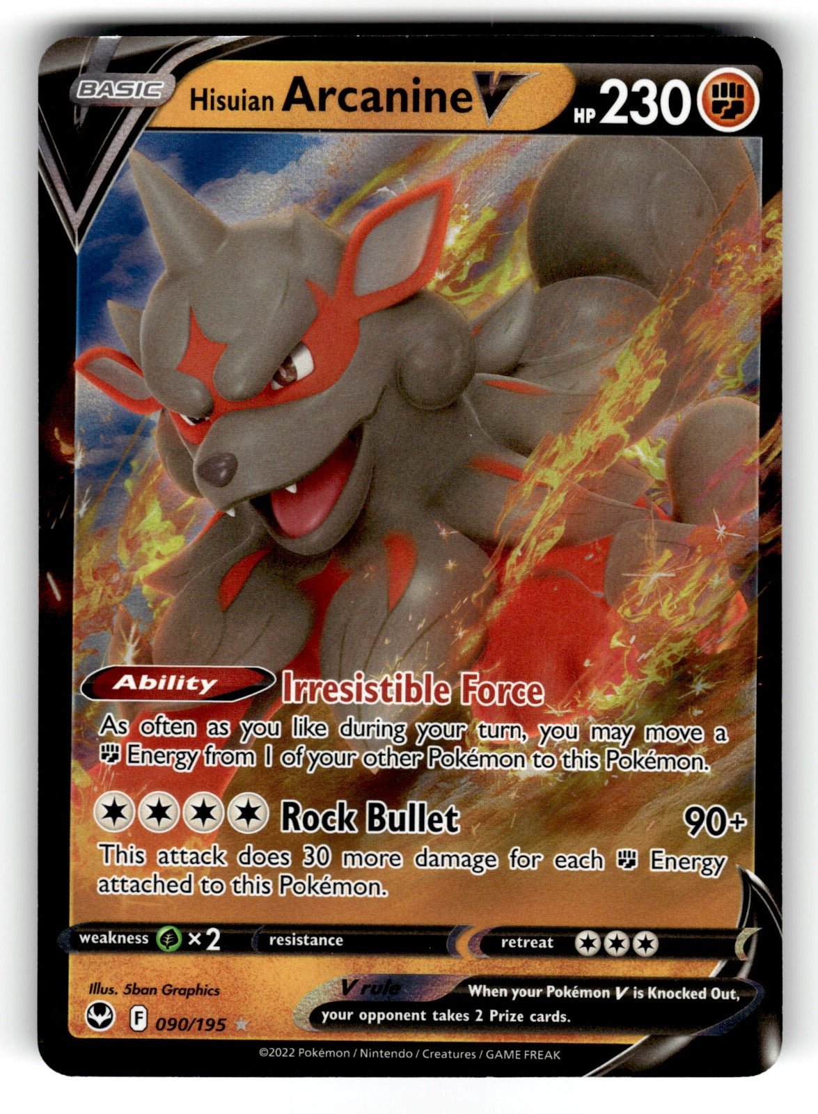 Hisuian Arcanine V – 090/195 SWSH12: SWSH12: Silver Tempest Ultra Rare Holo NM