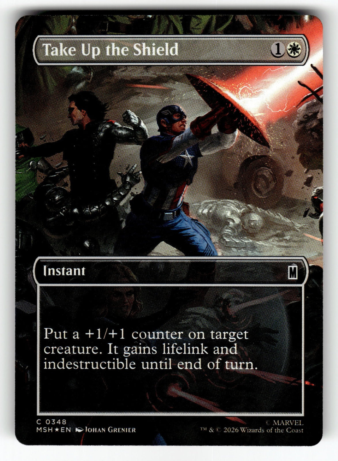Take Up the Shield (Borderless) – 348 MSH: Marvel Super Heroes C Foil NM