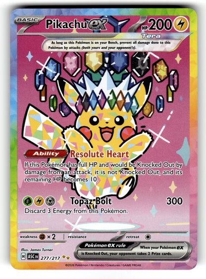 Pikachu ex – 277/217 ASC: ME: Ascended Heroes Special Illustration Rare Holo NM