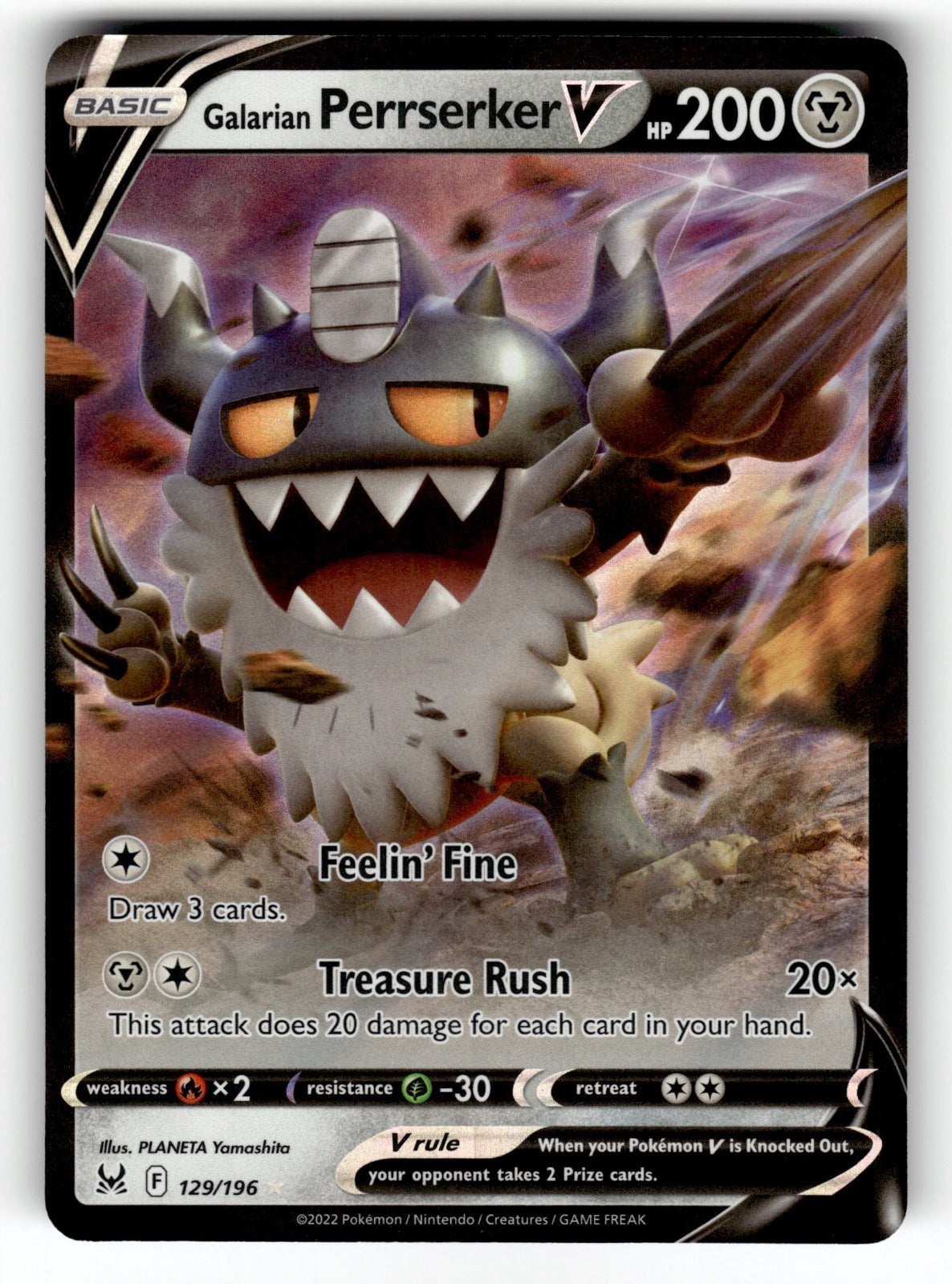 Galarian Perrserker V – 129/196 SWSH11: SWSH11: Lost Origin Ultra Rare Holo NM