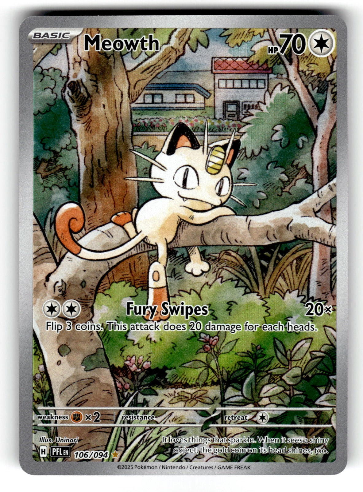 Meowth – 106/094 PFL: ME02: Phantasmal Flames Illustration Rare Holo NM