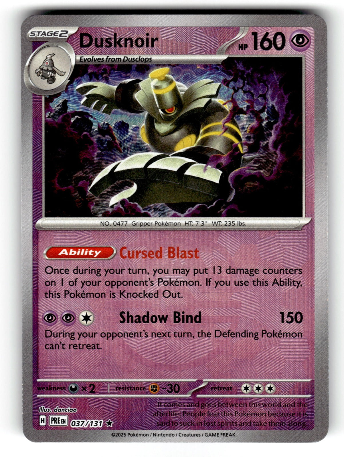 Dusknoir (Master Ball Pattern) – 037/131 PRE: SV: Prismatic Evolutions Rare HoloNM