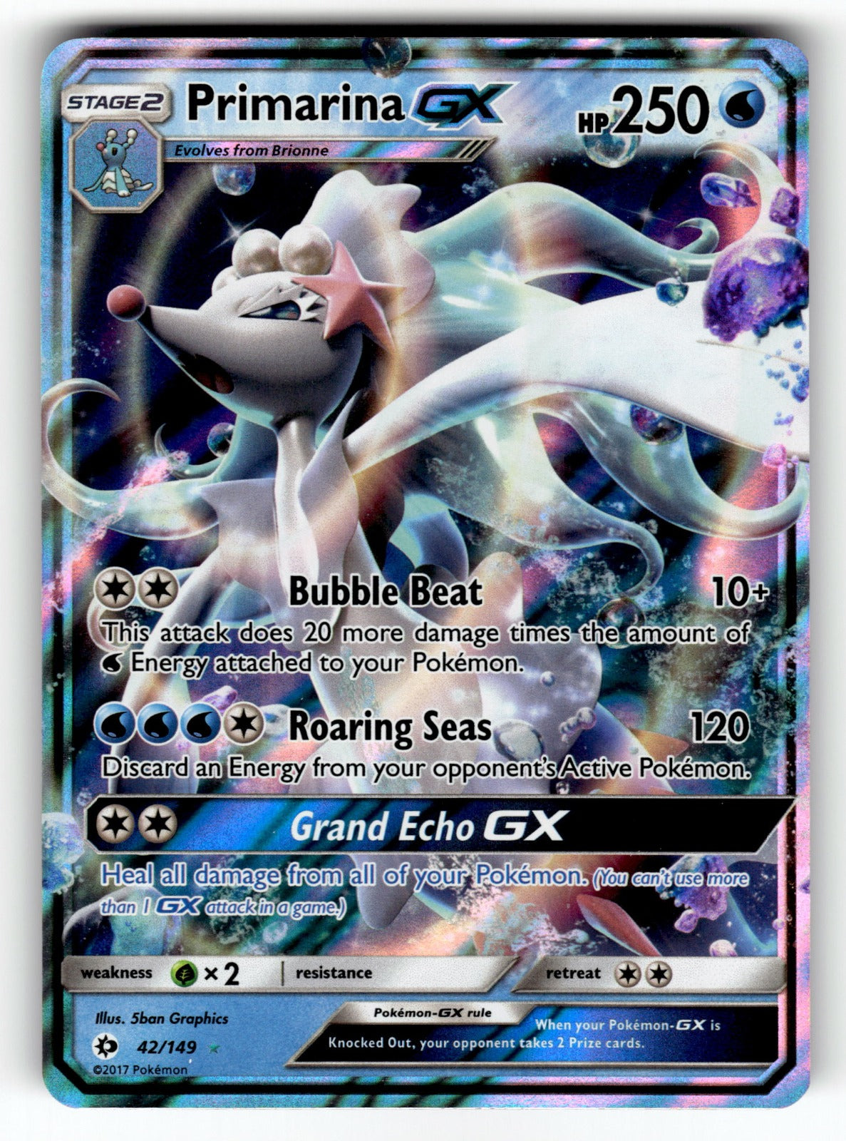 Primarina GX – 42/149 SM01: SM Base Set Ultra Rare Holo LP