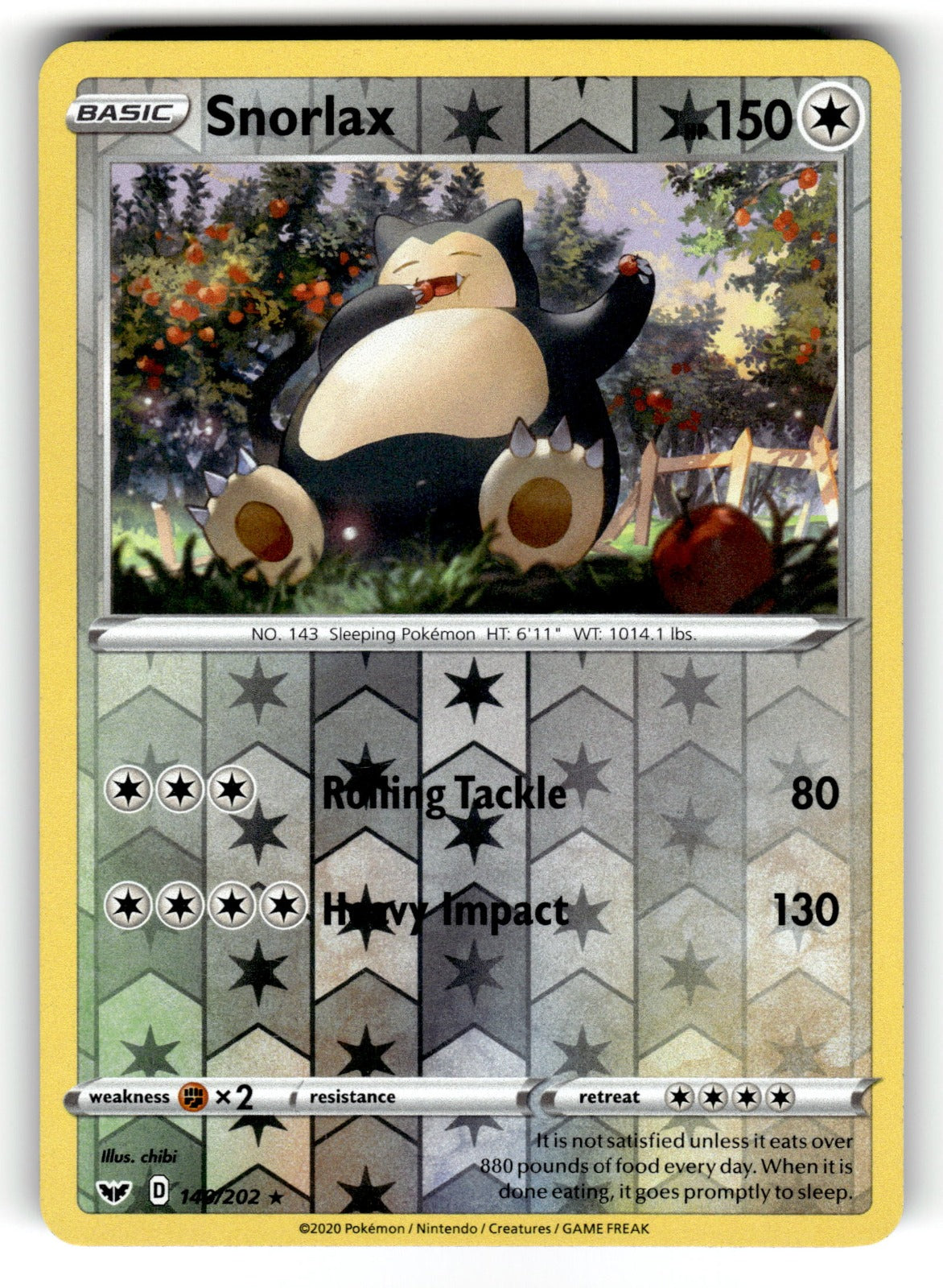 Snorlax - 140/202 SWSH01: SWSH01: Sword & Shield Base Set Rare Reverse Holo NM