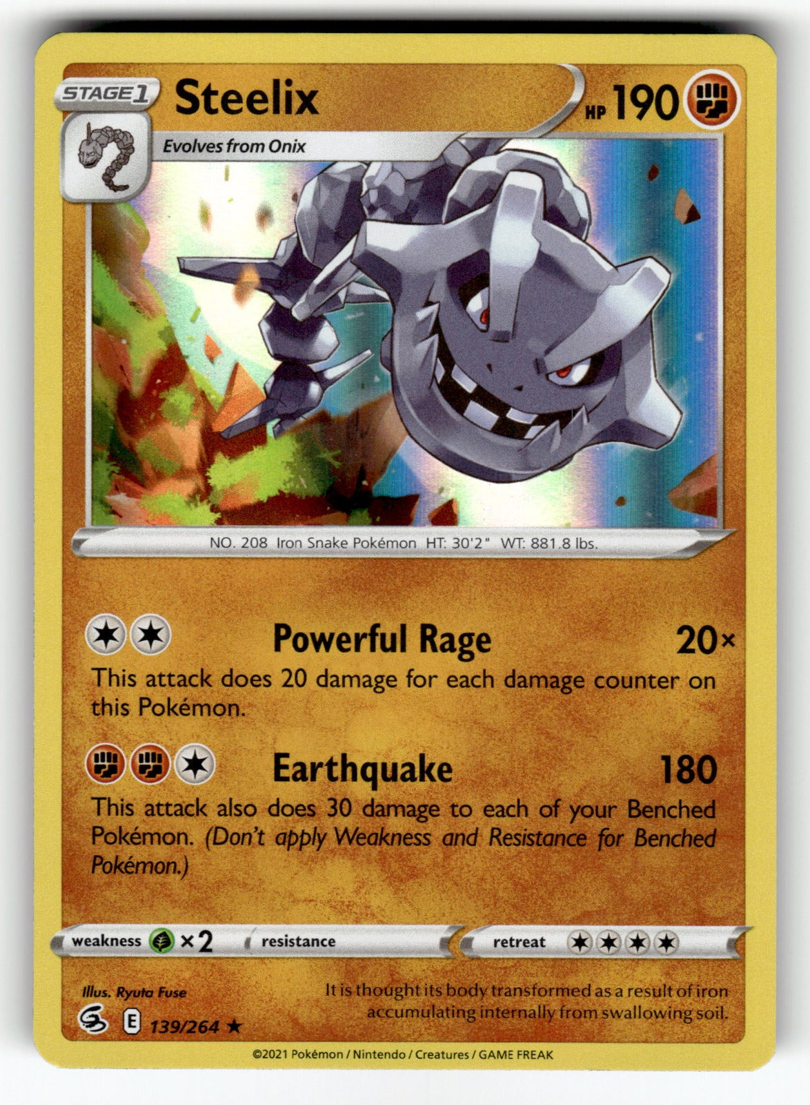 Steelix – 139/264 SWSH08: SWSH08: Fusion Strike Holo Rare NM