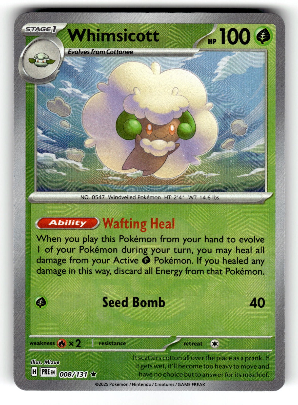 Whimsicott (Poke Ball Pattern) – 008/131 PRE: SV: Prismatic Evolutions Rare Holo NM