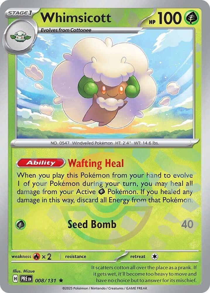 Whimsicott (Poke Ball Pattern) – 008/131 PRE: SV: Prismatic Evolutions Rare Holo NM