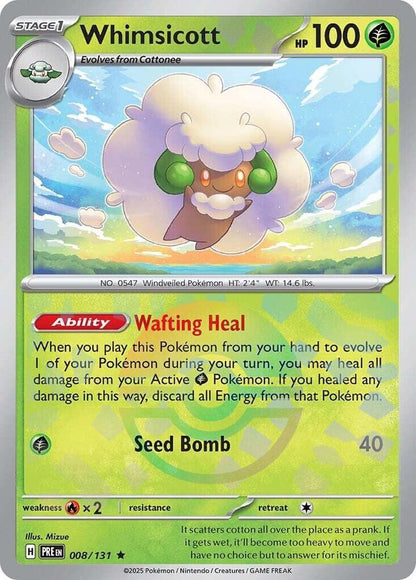 Whimsicott (Poke Ball Pattern) – 008/131 PRE: SV: Prismatic Evolutions Rare Holo NM