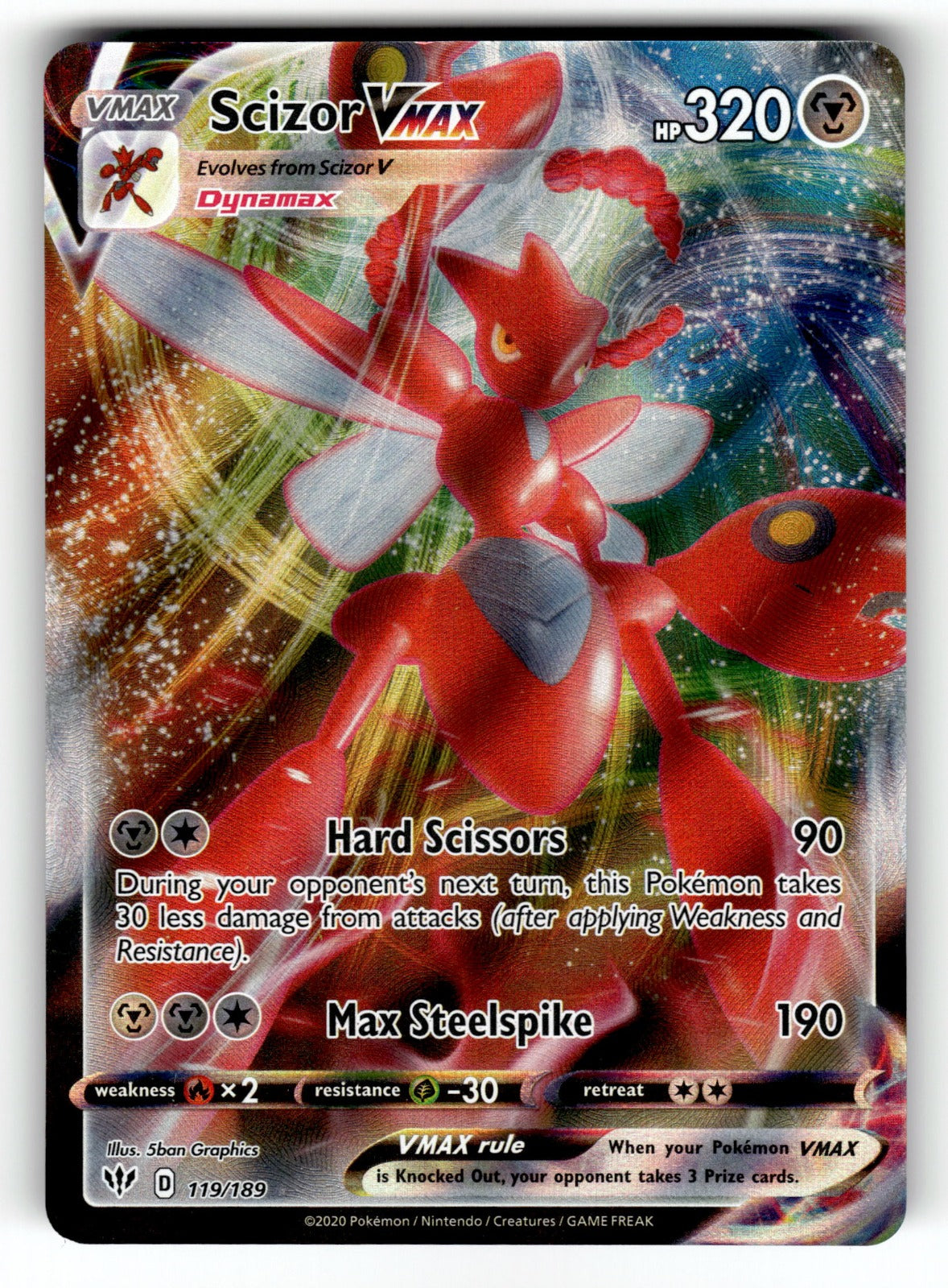 Scizor VMAX – 119/189 SWSH03: SWSH03: Darkness Ablaze Ultra Rare Holo NM