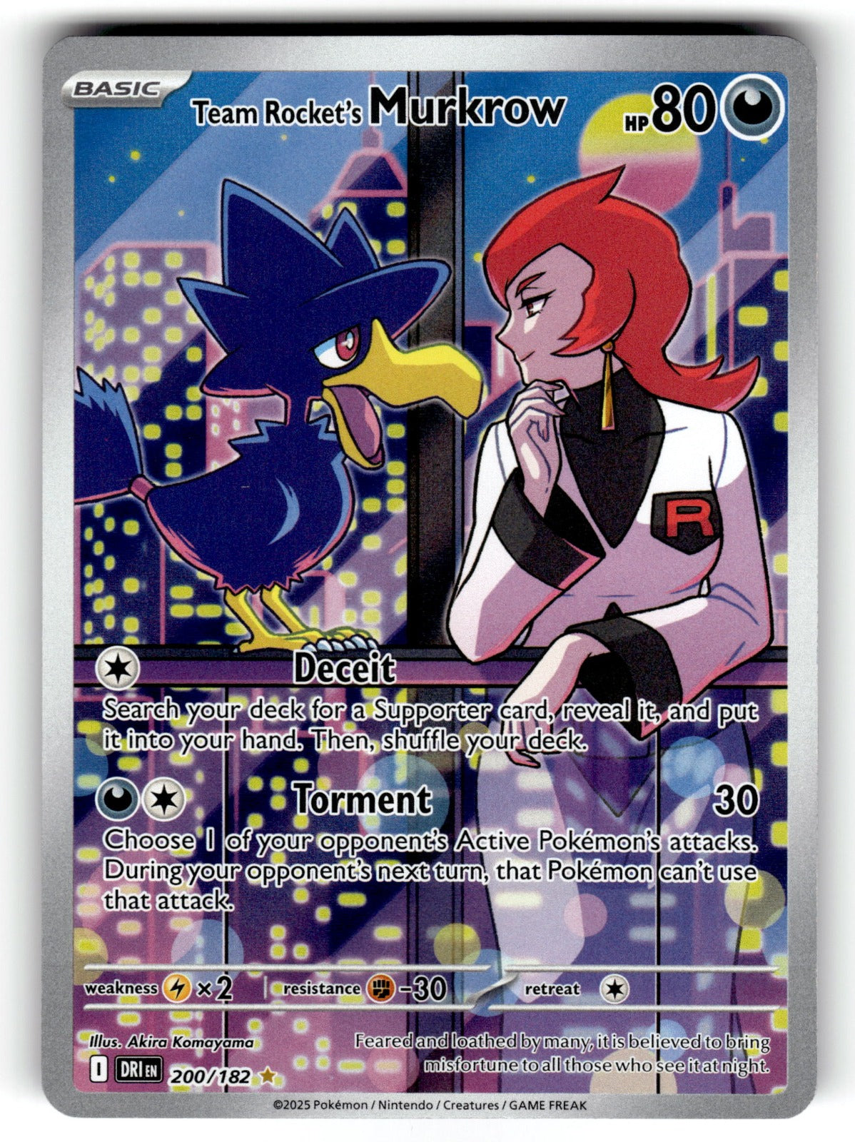 Team Rocket's Murkrow – 200/182 DRI: SV10: Destined Rivals Illustration Rare Holo NM