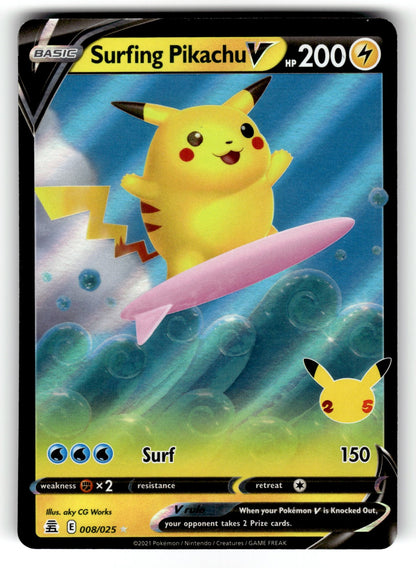 Surfing Pikachu V - 008/025 CLB: Celebrations Ultra Rare Holo NM