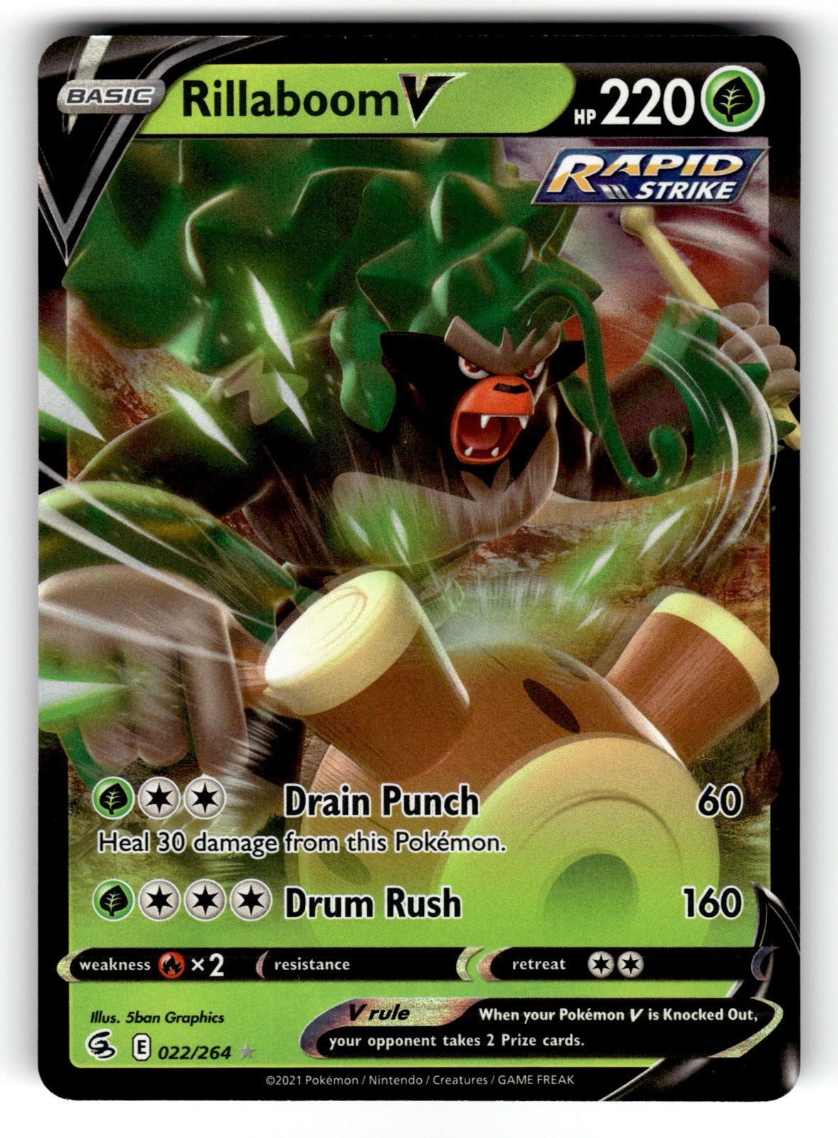 Rillaboom V – 022/264 SWSH08: SWSH08: Fusion Strike Ultra Rare Holo NM