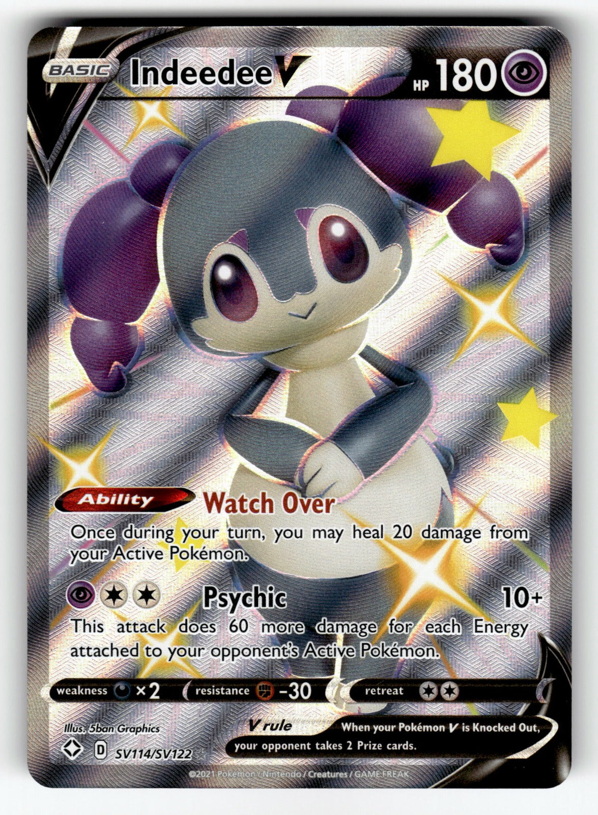 Indeedee V - SV114/SV122 SHFSV: Shining Fates: Shiny Vault Shiny Holo Rare Holo NM