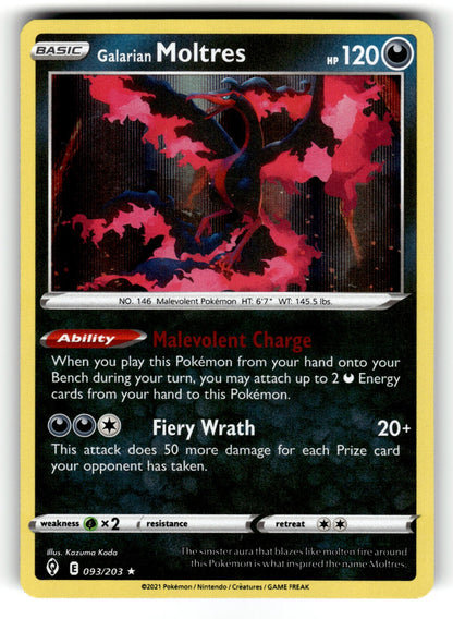 Galarian Moltres – 093/203 SWSH07: SWSH07: Evolving Skies Holo Rare NM