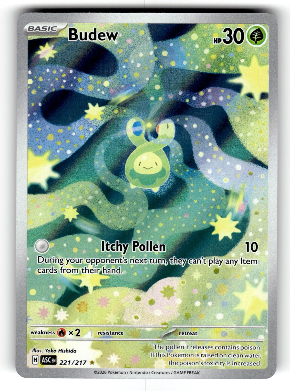 Budew – 221/217 ASC: ME: Ascended Heroes Illustration Rare Holo NM