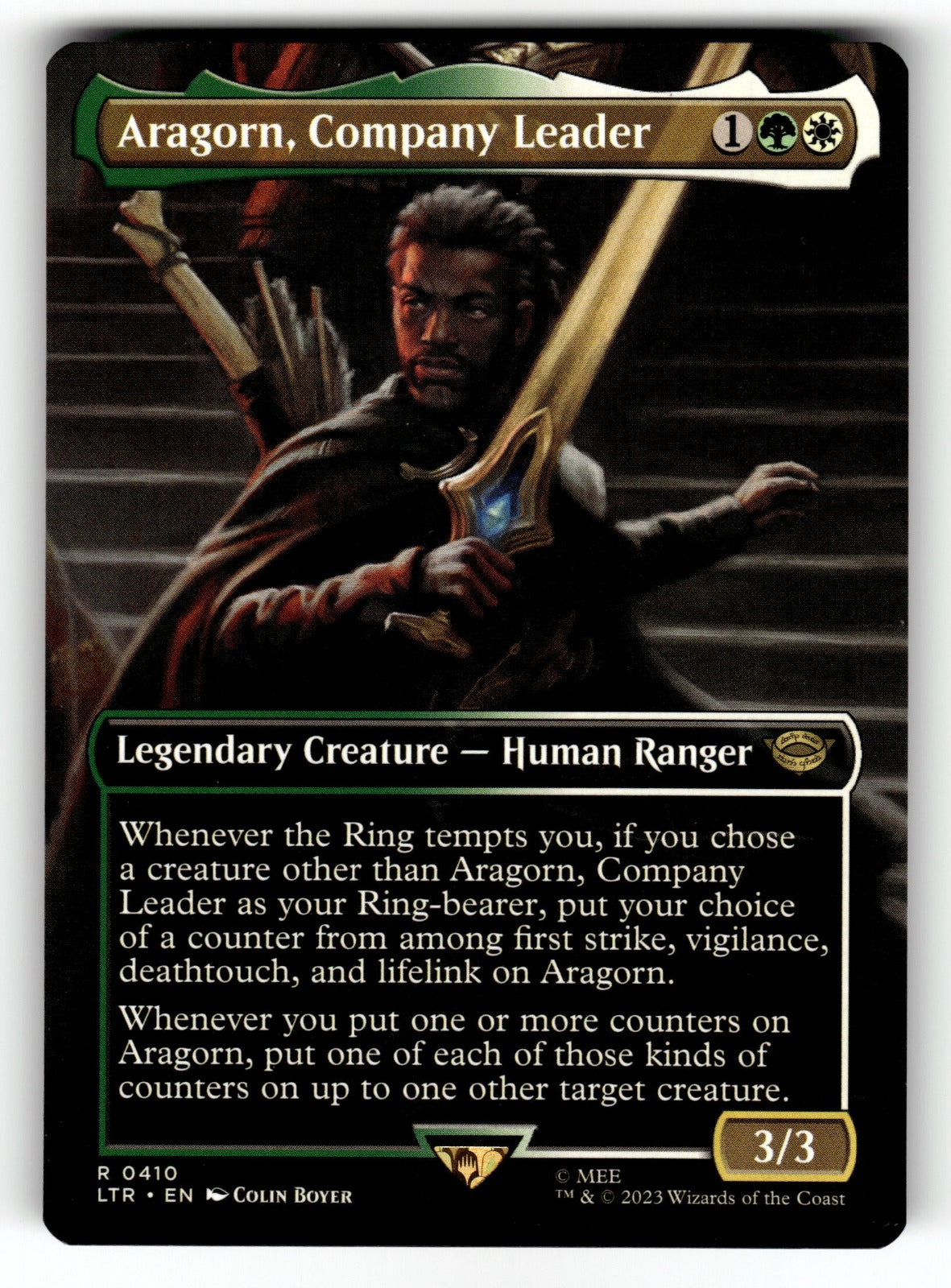 Aragorn, Company Leader (Borderless) – 410 LTR: Universes Beyond: The Lord of the Rings: Tales of Middle-earth R NM