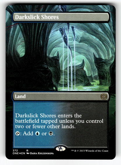 Darkslick Shores (Borderless) – 372 ONE: Phyrexia: All Will Be One R Foil NM