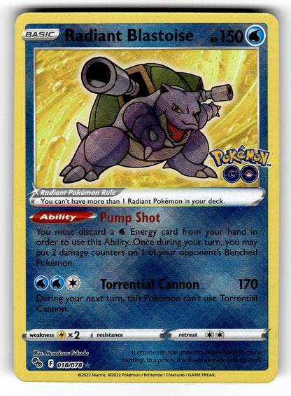 Radiant Blastoise – 018/078 PGO: Pokemon GO Radiant Rare Holo NM