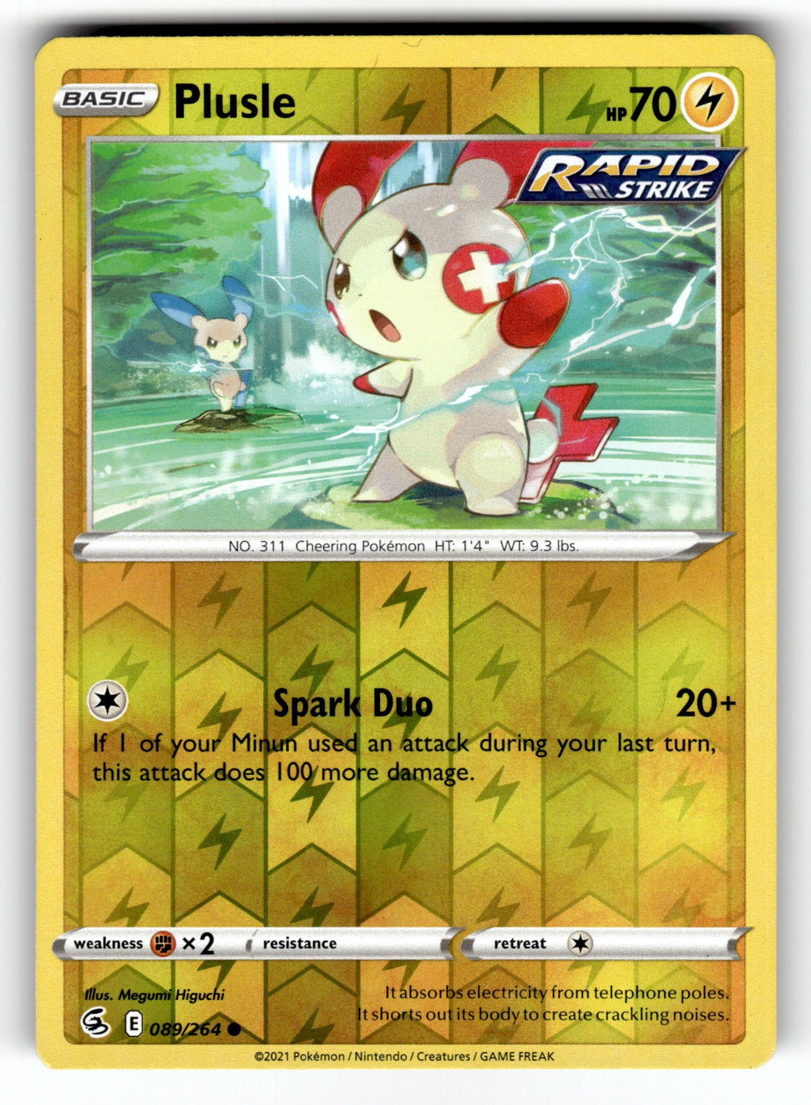 Plusle – 089/264 SWSH08: SWSH08: Fusion Strike Common Reverse Holo NM
