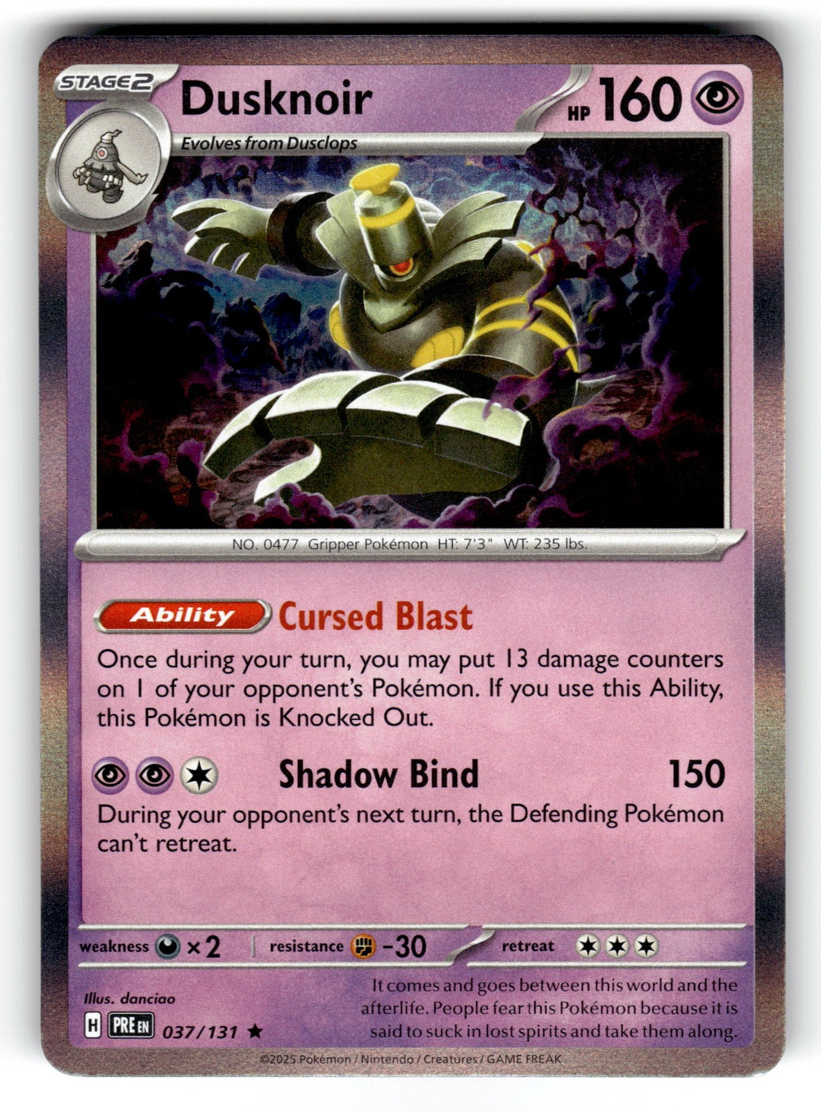 Dusknoir – 037/131 PRE: SV: Prismatic Evolutions Rare Holo NM