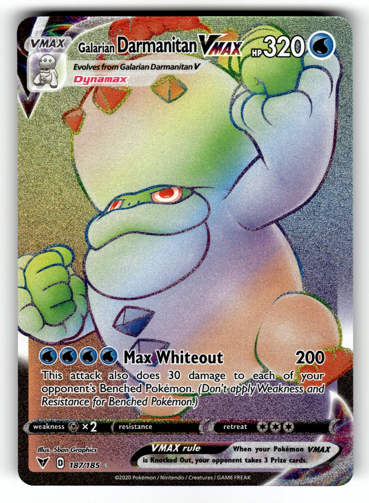 Galarian Darmanitan VMAX (Secret) – 187/185 SWSH04: SWSH04: Vivid Voltage Secret Rare Holo NM