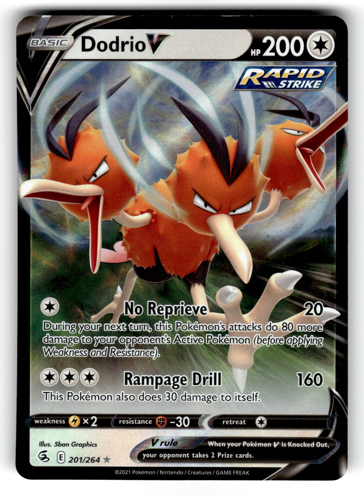 Dodrio V – 201/264 SWSH08: SWSH08: Fusion Strike Ultra Rare Holo NM
