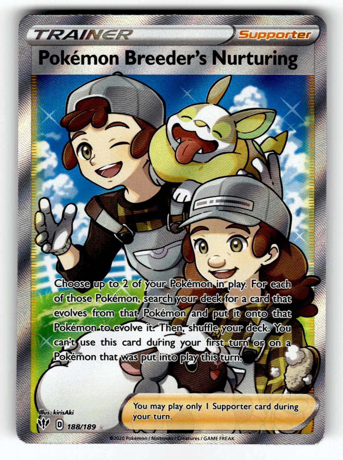 Pokemon Breeder's Nurturing (Full Art) – 188/189 SWSH03: SWSH03: Darkness Ablaze Ultra Rare Holo NM