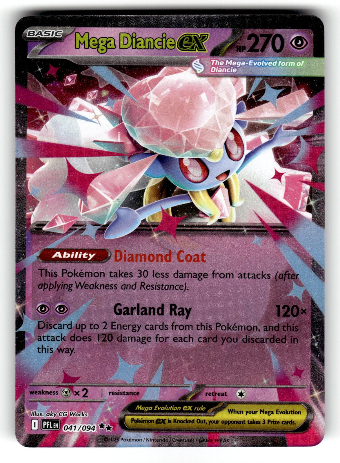 Mega Diancie ex – 041/094 PFL: ME02: Phantasmal Flames Double Rare Holo NM