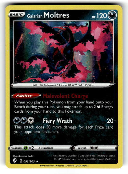 Galarian Moltres – 093/203 SWSH07: SWSH07: Evolving Skies Holo Rare NM