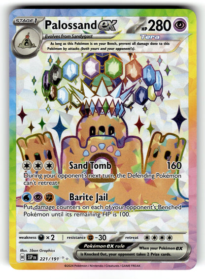 Palossand ex – 221/191 SSP: SV08: Surging Sparks Ultra Rare HoloNM