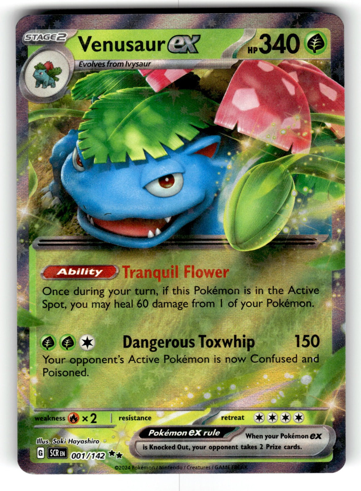 Venusaur ex – 001/142 SCR: SV07: Stellar Crown Double Rare Holo NM