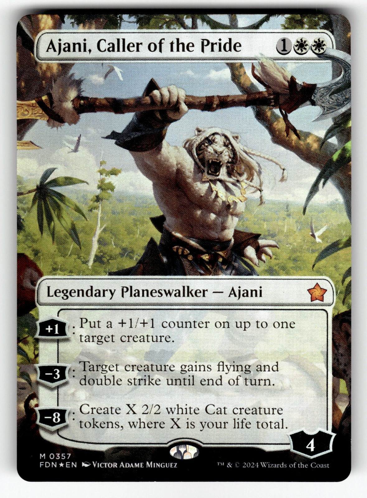 Ajani, Caller of the Pride (Borderless) – 357 FDN: Foundations M Foil NM
