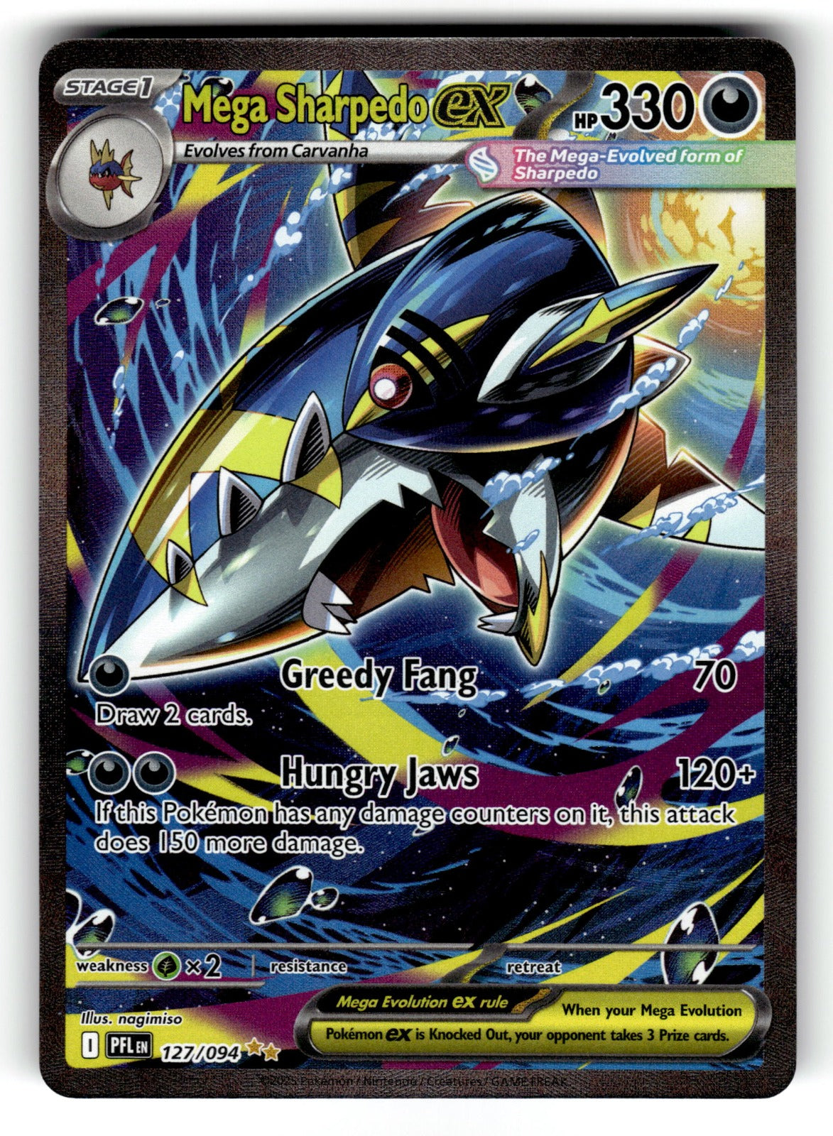 Mega Sharpedo ex – 127/094 PFL: ME02: Phantasmal Flames Special Illustration Rare Holo NM