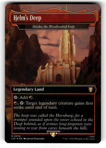 Helm's Deep - Shinka, the Bloodsoaked Keep (Borderless) – 374 LTC: Commander: The Lord of the Rings: Tales of Middle-earth M Foil LP