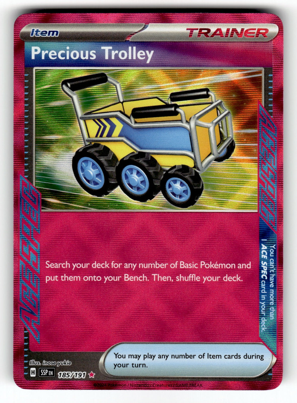 Precious Trolley – 185/191 SSP: SV08: Surging Sparks ACE SPEC Rare HoloNM