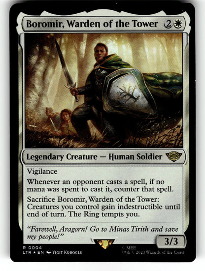 Boromir, Warden of the Tower – 4 LTR: Universes Beyond: The Lord of the Rings: Tales of Middle-earth R Foil LP